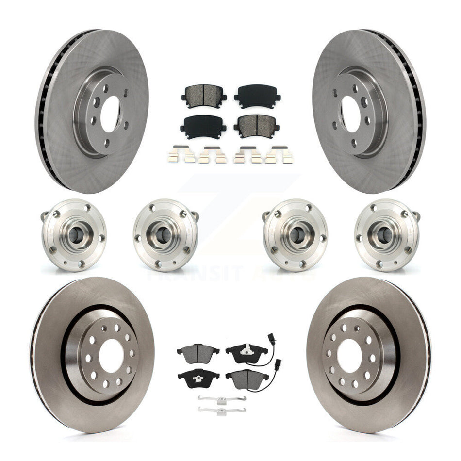 Front Rear Hub Bearings Assembly Disc Brake Rotors And Pads Kit (10Pc) For Volkswagen CC KBB-115235