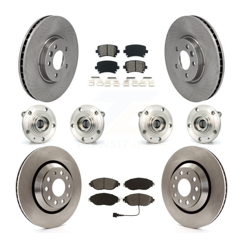 Front Rear Hub Bearings Assembly Disc Brake Rotors And Semi-Metallic Pads Kit (10Pc) For 2013-2014 Volkswagen CC AWD KBB-115236