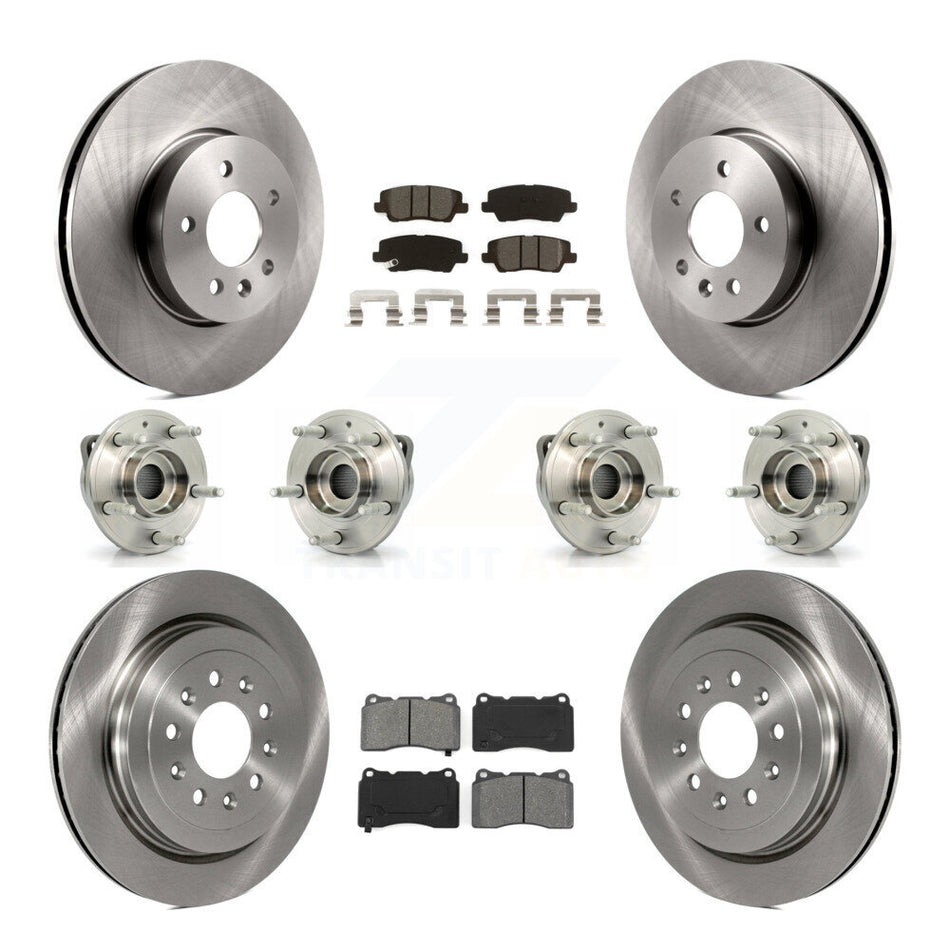 Front Rear Hub Bearings Assembly Disc Brake Rotors And Semi-Metallic Pads Kit (10Pc) For 2013-2015 Cadillac ATS AWD With 321mm Diameter Rotor KBB-115241