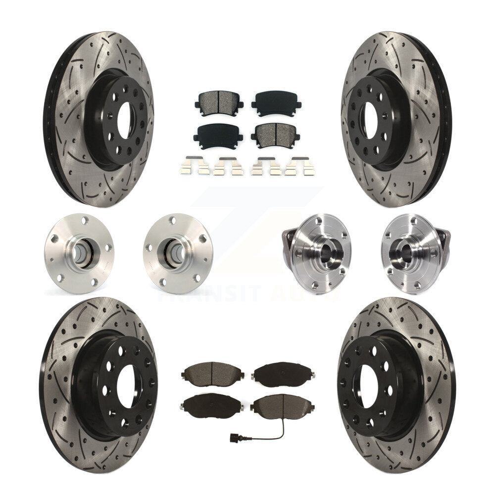 Front Rear Hub Bearings Coated Disc Brake Rotors And Pads Kit (10Pc) For Volkswagen GTI KBB-115246