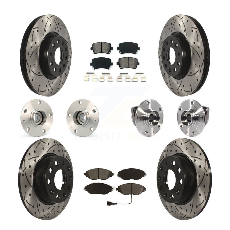Front Rear Hub Bearings Coated Disc Brake Rotors And Pads Kit (10Pc) For Volkswagen GTI KBB-115246