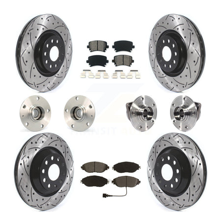 Front Rear Hub Bearings Coated Disc Brake Rotors And Pads Kit (10Pc) For Volkswagen GTI KBB-115247