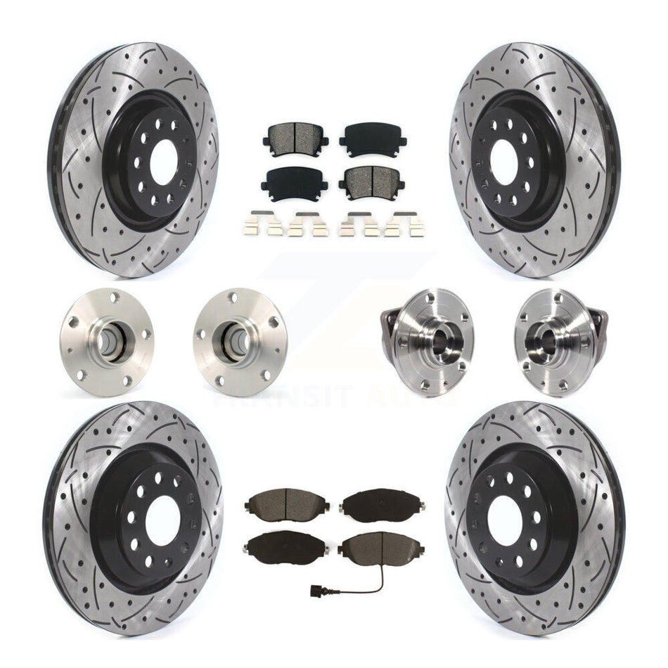 Front Rear Hub Bearings Coated Disc Brake Rotors And Pads Kit (10Pc) For Volkswagen GTI KBB-115247