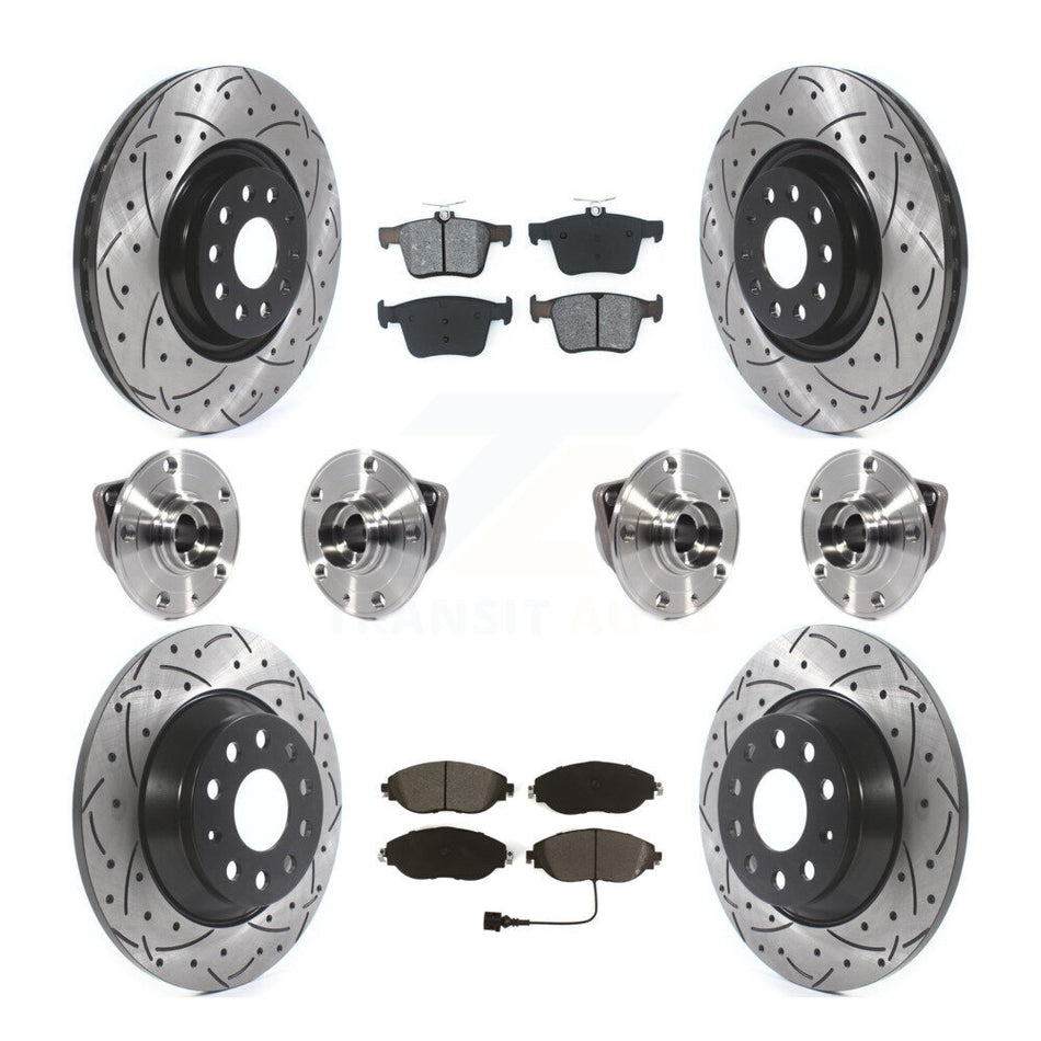 Front Rear Hub Bearings Assembly Coated Disc Brake Rotors And Semi-Metallic Pads Kit (10Pc) For 2018-2020 Volkswagen Tiguan KBB-115252
