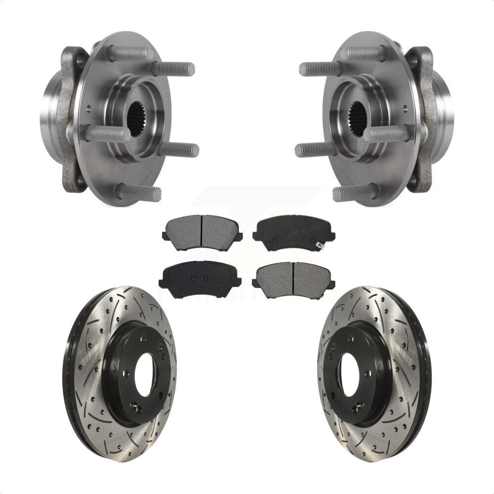 Front Hub Bearing Assembly Drill Slot Brake Rotor Pad Kit For Hyundai Veloster Elantra GT KBB-115261