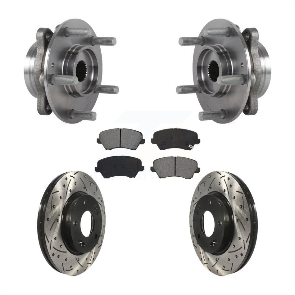 Front Hub Bearing Assembly Drill Slot Brake Rotor Pad Kit For Hyundai Veloster Elantra GT KBB-115261