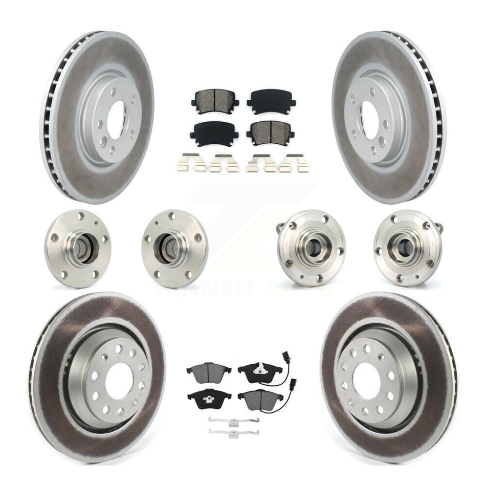 Front Rear Hub Bearings Assembly Coated Disc Brake Rotors And Semi-Metallic Pads Kit (10Pc) For Volkswagen CC With 340mm Diameter Rotor KBB-115263