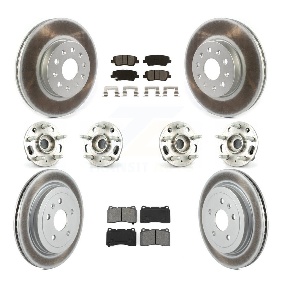 Front Rear Hub Bearings Assembly Coated Disc Brake Rotors And Semi-Metallic Pads Kit (10Pc) For Cadillac CTS With 17" Factory Wheels KBB-115284
