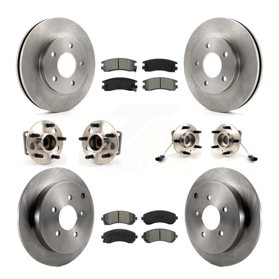 Front Rear Hub Bearings Assembly Disc Brake Rotors And Semi-Metallic Pads Kit (10Pc) For 2001-2005 Pontiac Aztek FWD with rear brakes 4-Wheel ABS KBB-115345