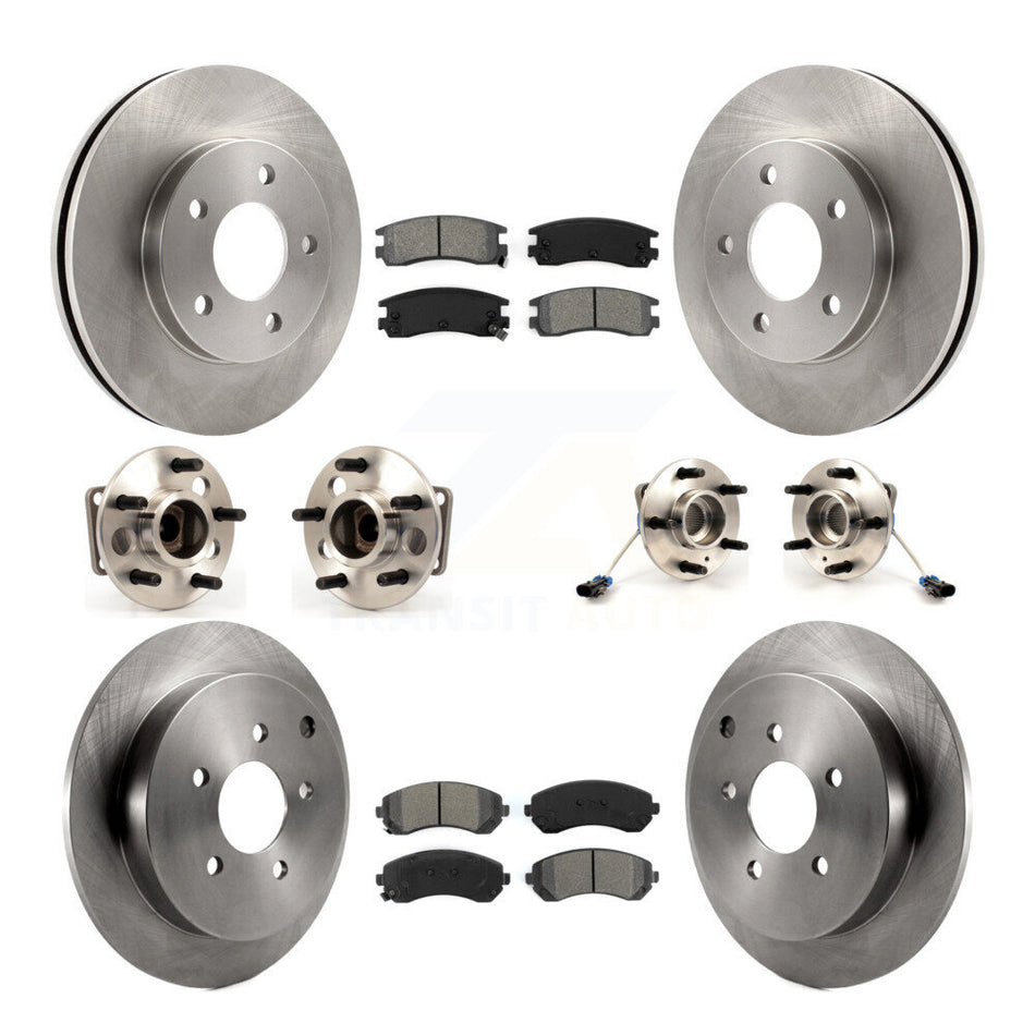 Front Rear Hub Bearings Assembly Disc Brake Rotors And Semi-Metallic Pads Kit (10Pc) For 2001-2005 Pontiac Aztek FWD with rear brakes 4-Wheel ABS KBB-115345