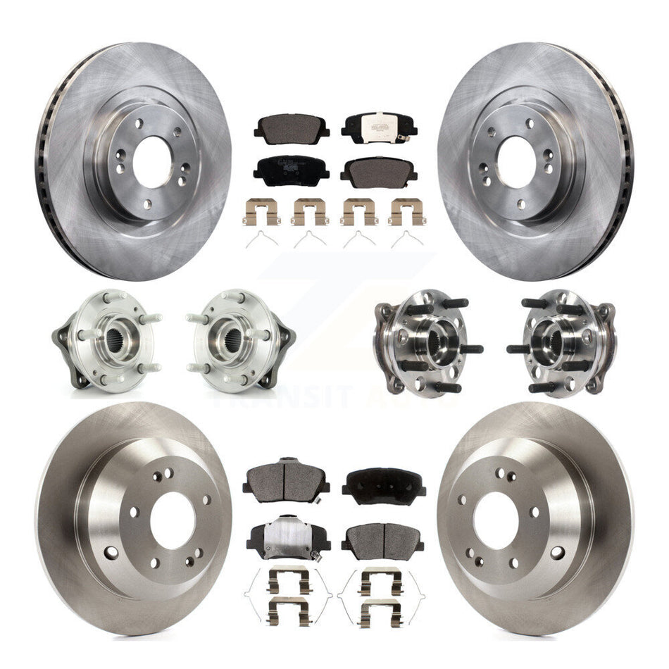 Front Rear Hub Bearings Assembly Disc Brake Rotors And Ceramic Pads Kit (10Pc) For 2017-2018 Hyundai Santa Fe Sport AWD KBB-115412