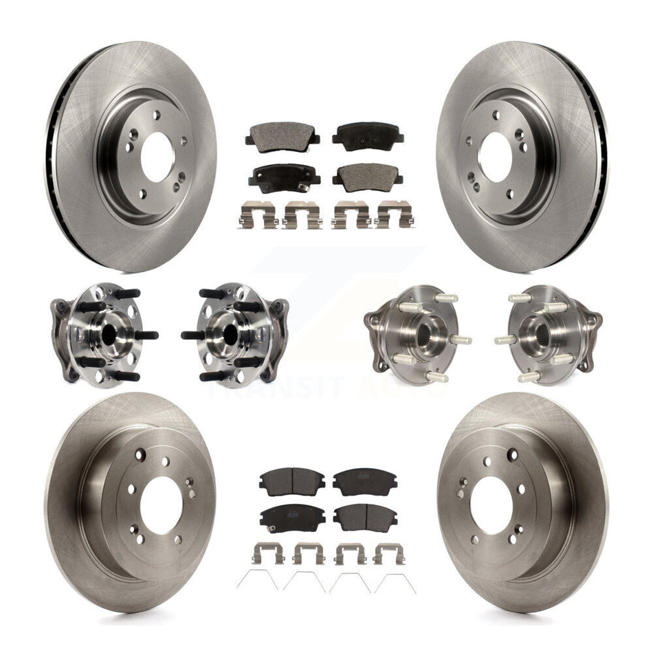 Front Rear Hub Bearings Assembly Disc Brake Rotors And Ceramic Pads Kit (10Pc) For 2017-2021 Kia Sportage AWD with Turbocharged With Manual Parking KBB-115414