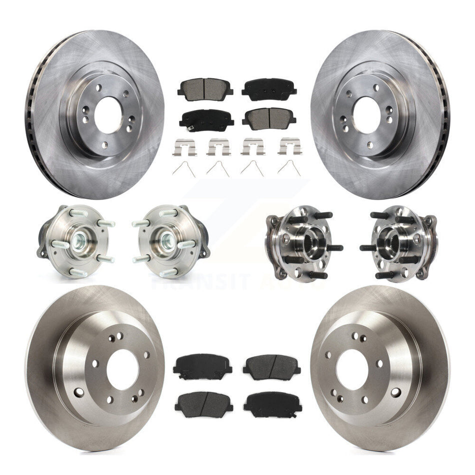 Front Rear Hub Bearings Assembly Disc Brake Rotors And Semi-Metallic Pads Kit (10Pc) For 2017-2018 Hyundai Santa Fe Sport FWD KBB-115418