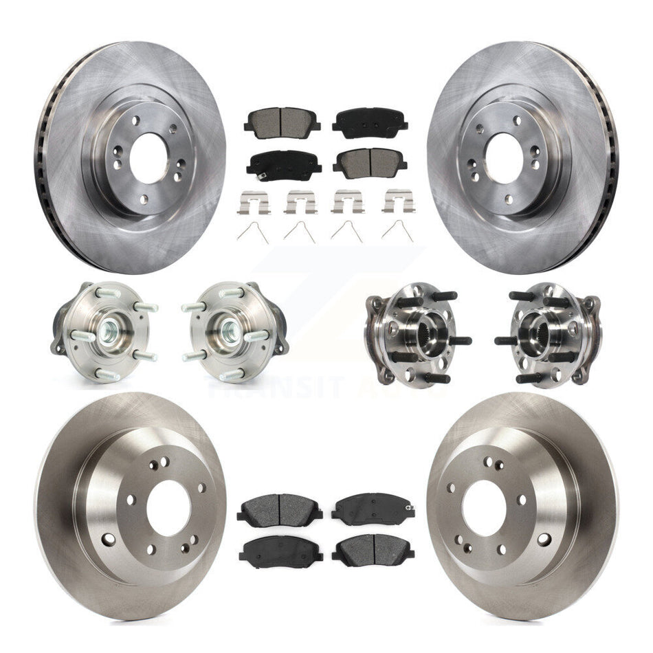 Front Rear Hub Bearings Assembly Disc Brake Rotors And Semi-Metallic Pads Kit (10Pc) For Hyundai Santa Fe XL FWD KBB-115419
