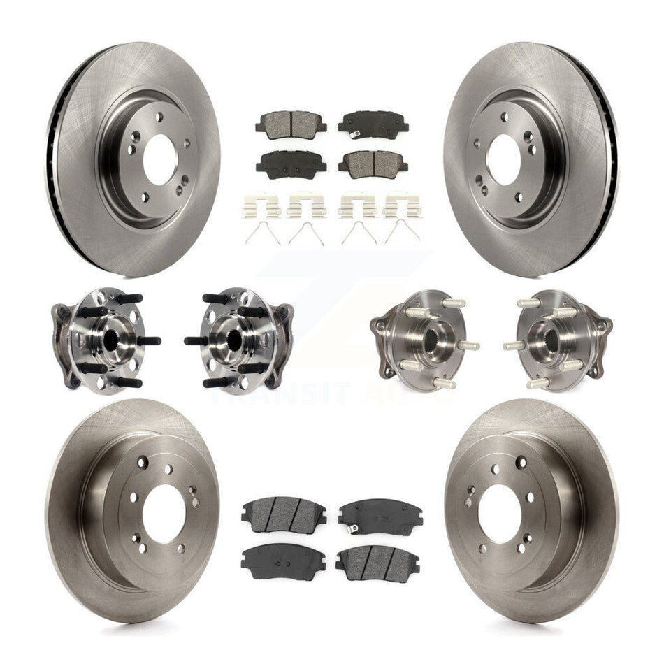 Front Rear Hub Bearings Assembly Disc Brake Rotors And Semi-Metallic Pads Kit (10Pc) For 2017-2021 Kia Sportage AWD with Turbocharged With Manual Parking KBB-115429