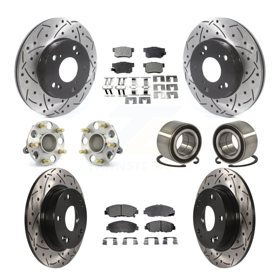 Front Rear Wheel Hub Bearings Assembly Coated Disc Brake Rotors And Semi-Metallic Pads Kit (10Pc) For Honda Civic KBB-115445