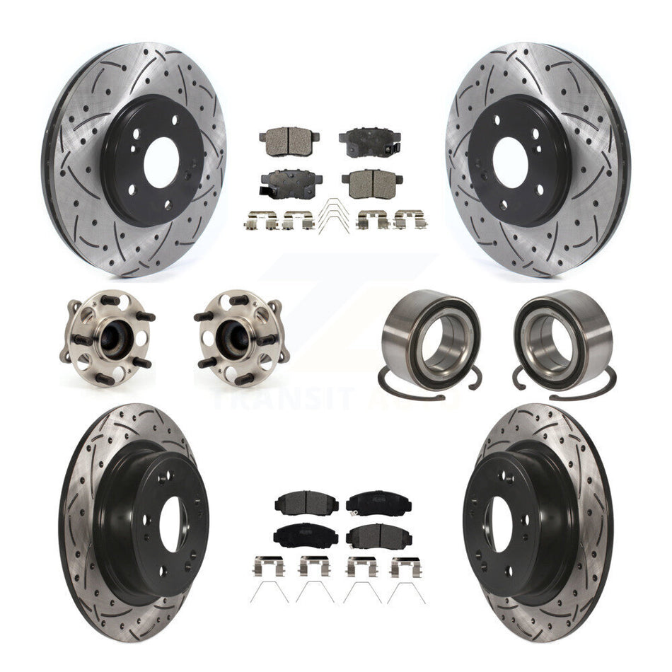 Front Rear Wheel Hub Bearings Assembly Coated Disc Brake Rotors And Semi-Metallic Pads Kit (10Pc) For Honda Accord Acura TSX KBB-115453