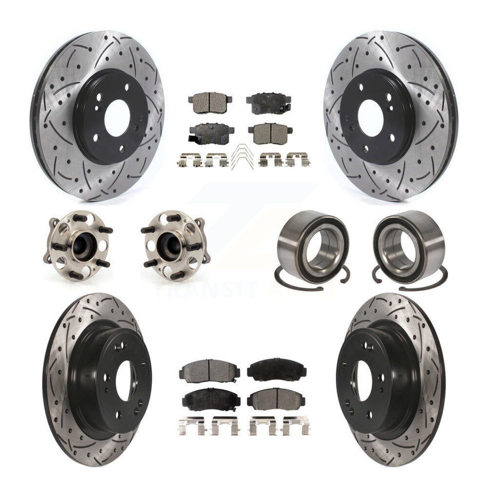 Front Rear Wheel Hub Bearings Assembly Coated Disc Brake Rotors And Semi-Metallic Pads Kit (10Pc) For Honda Accord Acura TSX KBB-115454