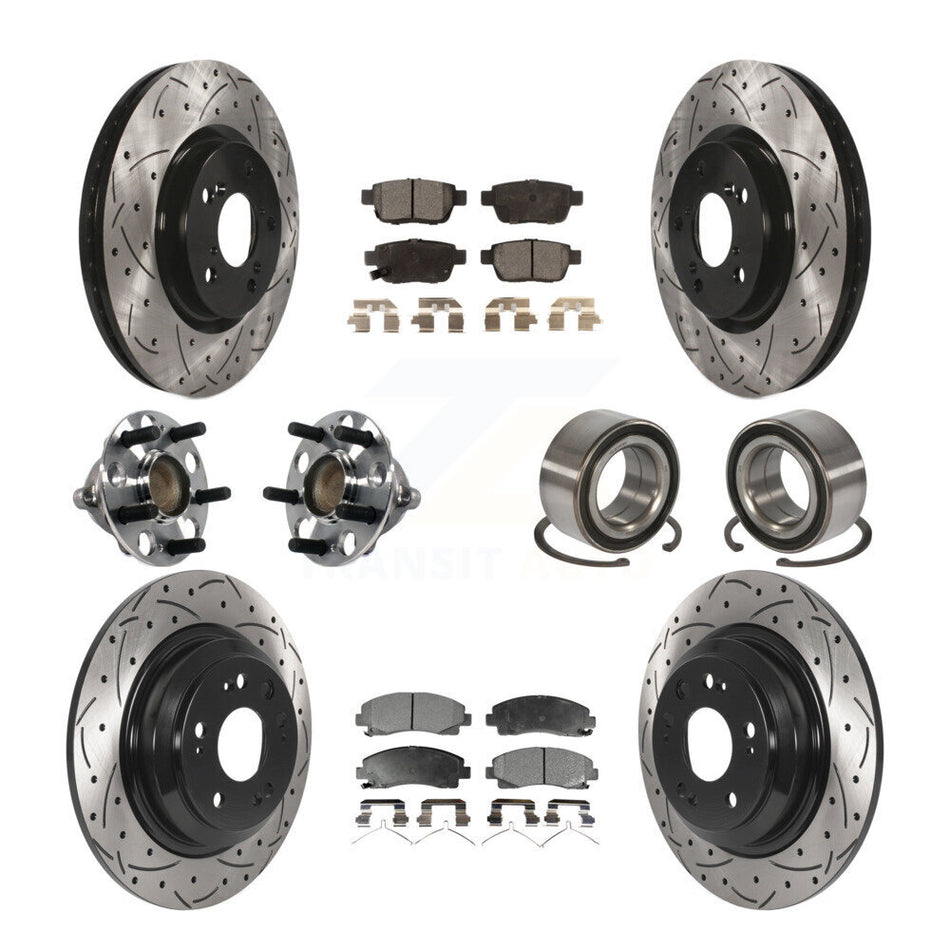 Front Rear Hub Bearing Assembly Coated Disc Brake Rotors And Pads Kit (10Pc) For Acura TL KBB-115455