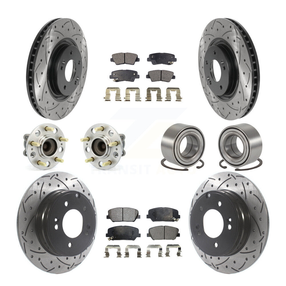 Front Rear Hub Bearings Coated Disc Brake Rotors And Pads Kit (10Pc) For Kia Optima 2.0L KBB-115462