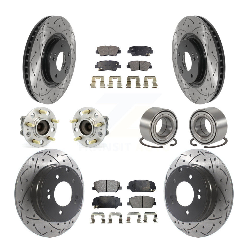 Front Rear Hub Bearings Coated Disc Brake Rotors And Pads Kit (10Pc) For Kia Optima 2.0L KBB-115462