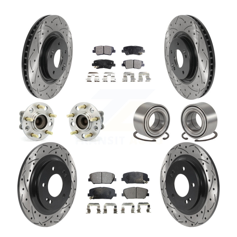 Front Rear Hub Bearing Coated Brake Rotor & Pads Kit (10Pc) For 2013-2015 Kia Optima 2.0L KBB-115463