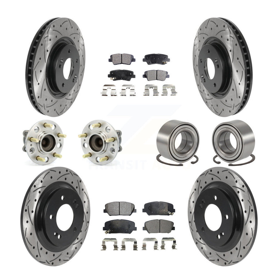 Front Rear Hub Bearing Coated Brake Rotor & Pads Kit (10Pc) For 2013-2015 Kia Optima 2.0L KBB-115463