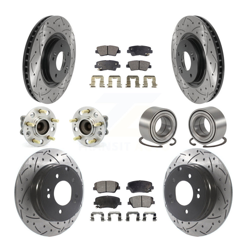 Front Rear Wheel Hub Bearings Assembly Coated Disc Brake Rotors And Semi-Metallic Pads Kit (10Pc) For Hyundai Azera KBB-115464