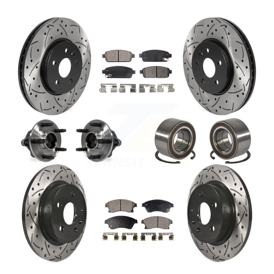 Front Rear Wheel Hub Bearings Assembly Coated Disc Brake Rotors And Semi-Metallic Pads Kit (10Pc) For Chevrolet Sonic Buick Encore Trax KBB-115473