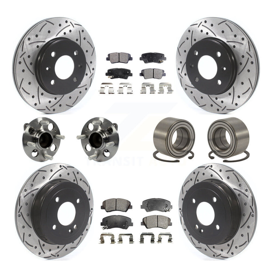Front Rear Wheel Hub Bearings Assembly Coated Disc Brake Rotors And Semi-Metallic Pads Kit (10Pc) For 2012-2017 Hyundai Accent KBB-115474