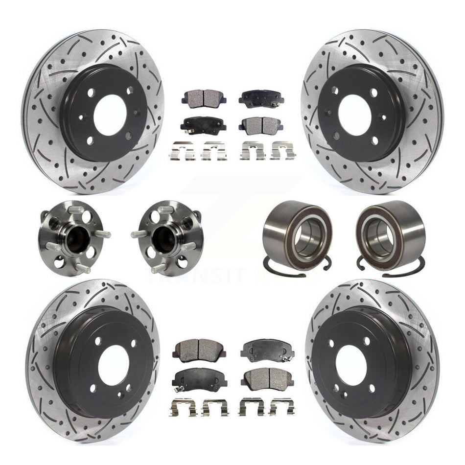 Front Rear Wheel Hub Bearings Assembly Coated Disc Brake Rotors And Semi-Metallic Pads Kit (10Pc) For Kia Rio KBB-115475