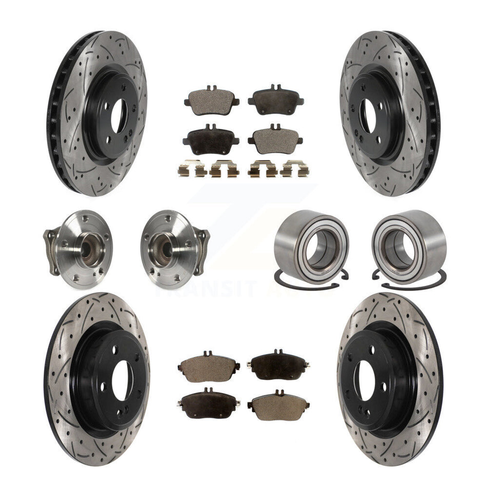 Front Rear Wheel Hub Bearings Assembly Coated Disc Brake Rotors And Semi-Metallic Pads Kit (10Pc) For Mercedes-Benz GLA250 CLA250 KBB-115476