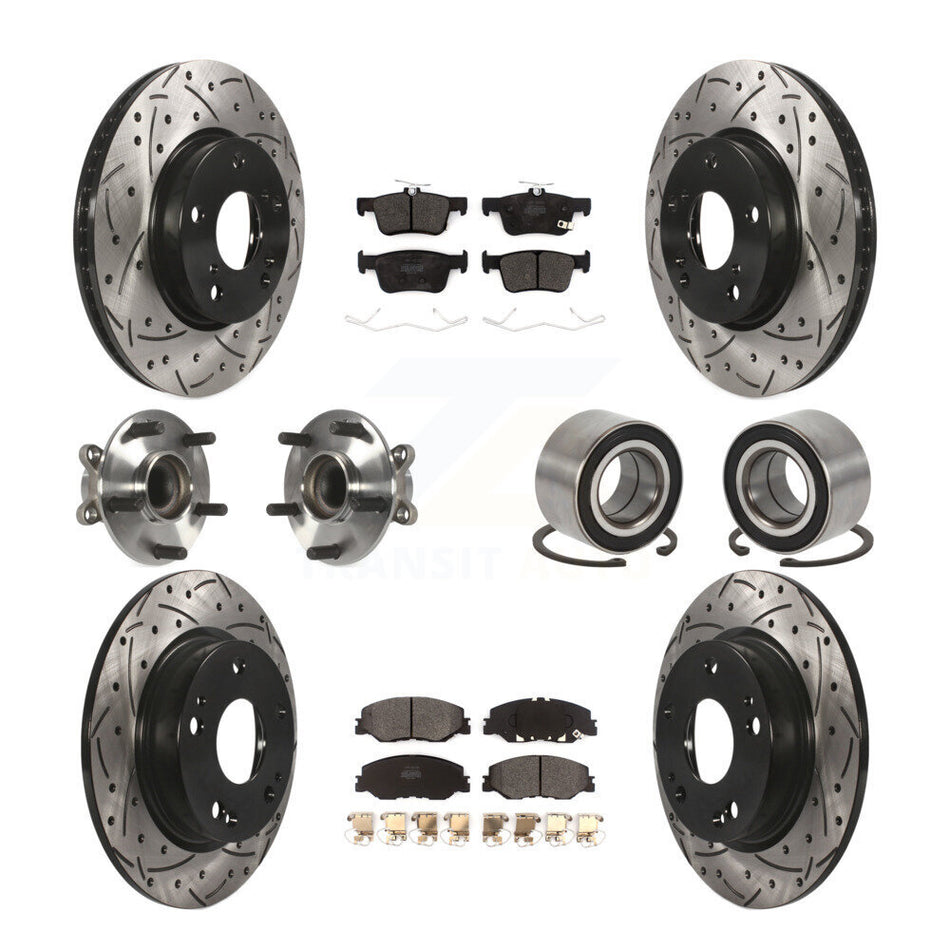 Front Rear Wheel Hub Bearings Assembly Coated Disc Brake Rotors And Semi-Metallic Pads Kit (10Pc) For 2019 Honda Insight KBB-115477