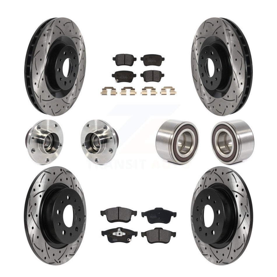 Front Rear Hub Bearing Coated Disc Brake Rotor And Pad Kit (10Pc) For 2014-2018 Fiat 500L KBB-115478