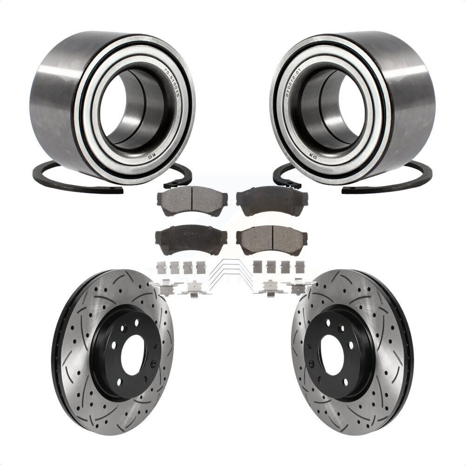 Front Wheel Bearing With Coated Drilled Slotted Disc Brake Rotors And Semi-Metallic Pads Kit For Ford Fusion Lincoln MKZ Mercury Milan Mazda 6 Zephyr KBB-115481