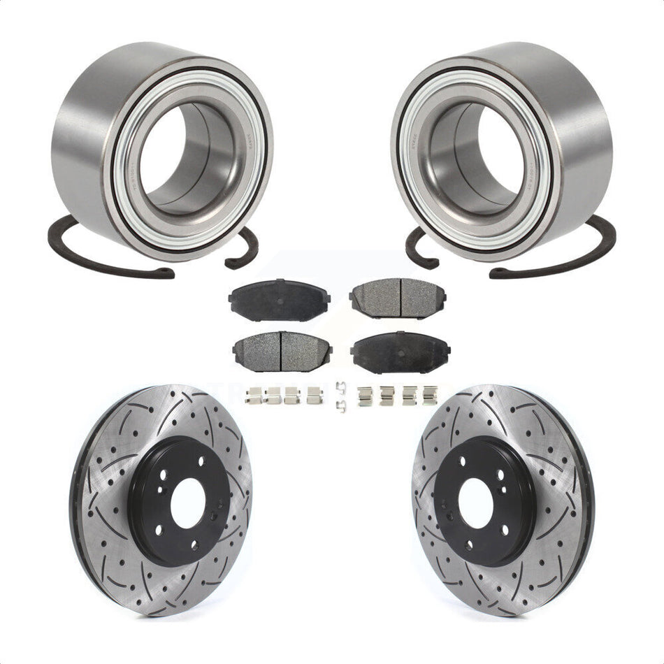 Front Wheel Bearing With Coated Drilled Slotted Disc Brake Rotors And Semi-Metallic Pads Kit For 2001-2002 Acura MDX KBB-115482