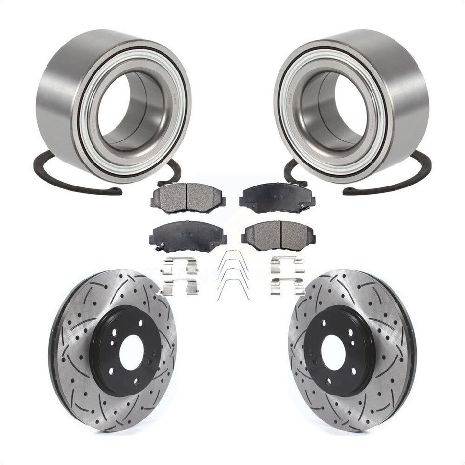 Front Wheel Bearing With Coated Drilled Slotted Disc Brake Rotors And Semi-Metallic Pads Kit For 2003-2004 Honda Pilot KBB-115483
