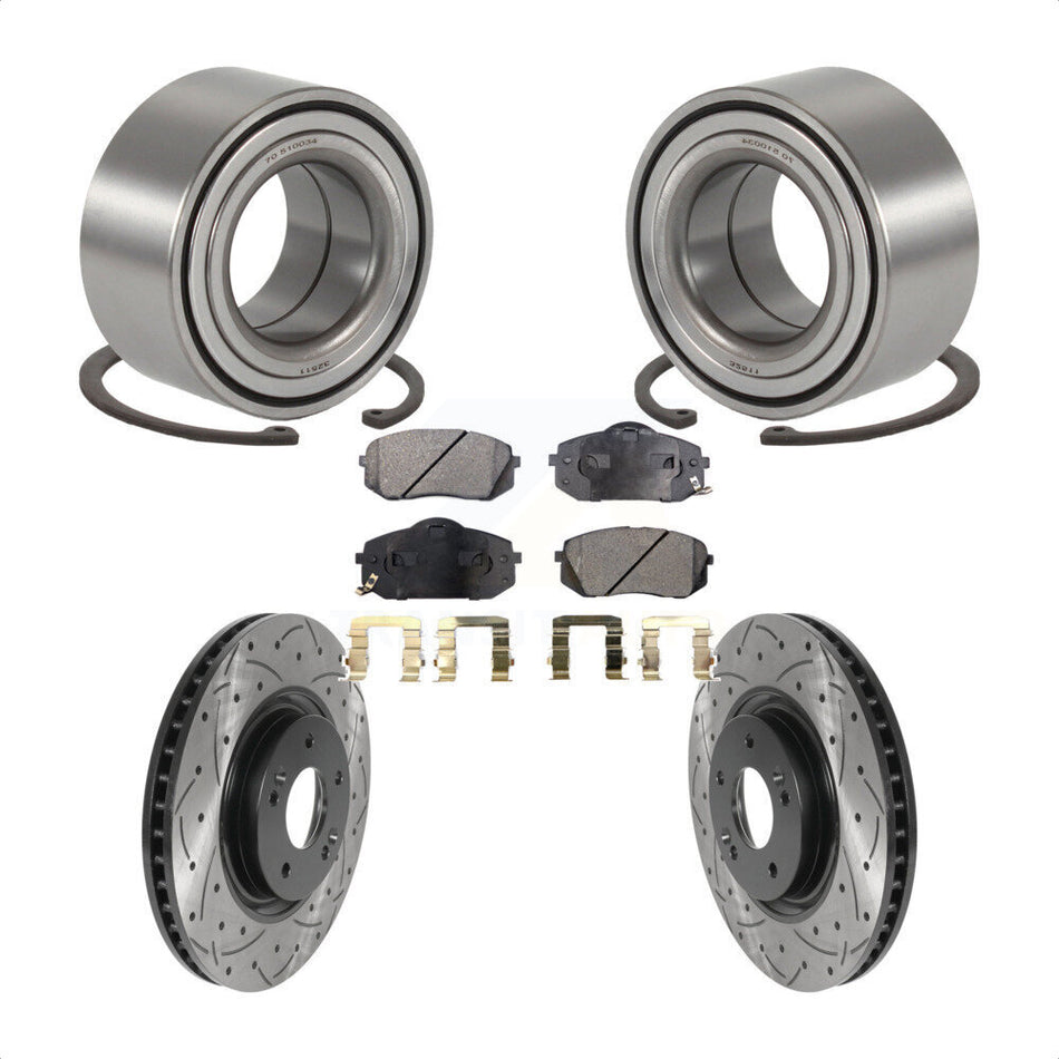 Front Wheel Bearing With Coated Drilled Slotted Disc Brake Rotors And Semi-Metallic Pads Kit For 2014 Kia Cadenza To 05 19 2013 KBB-115485