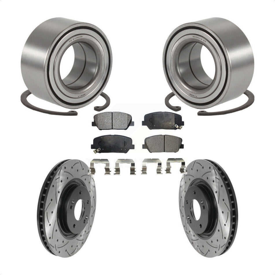 Front Wheel Bearing With Coated Drilled Slotted Disc Brake Rotors And Semi-Metallic Pads Kit For 2011-2013 Kia Optima 2.0L KBB-115486