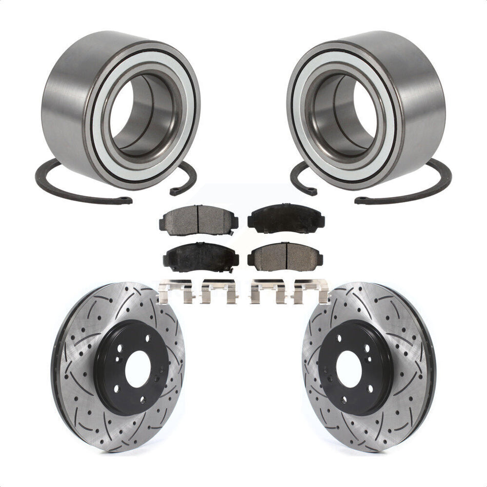 Front Wheel Bearing With Coated Drilled Slotted Disc Brake Rotors And Semi-Metallic Pads Kit For Acura TL CL KBB-115488