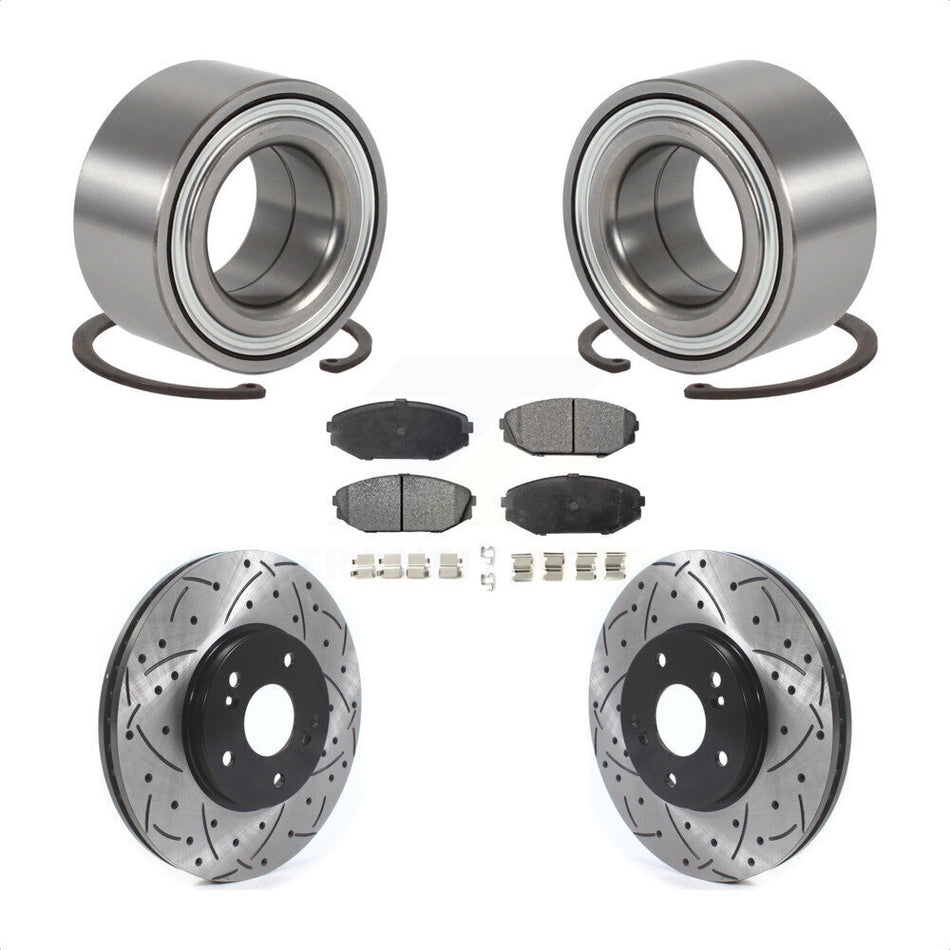 Front Wheel Bearing With Coated Drilled Slotted Disc Brake Rotors And Semi-Metallic Pads Kit For 1999-2004 Honda Odyssey KBB-115491