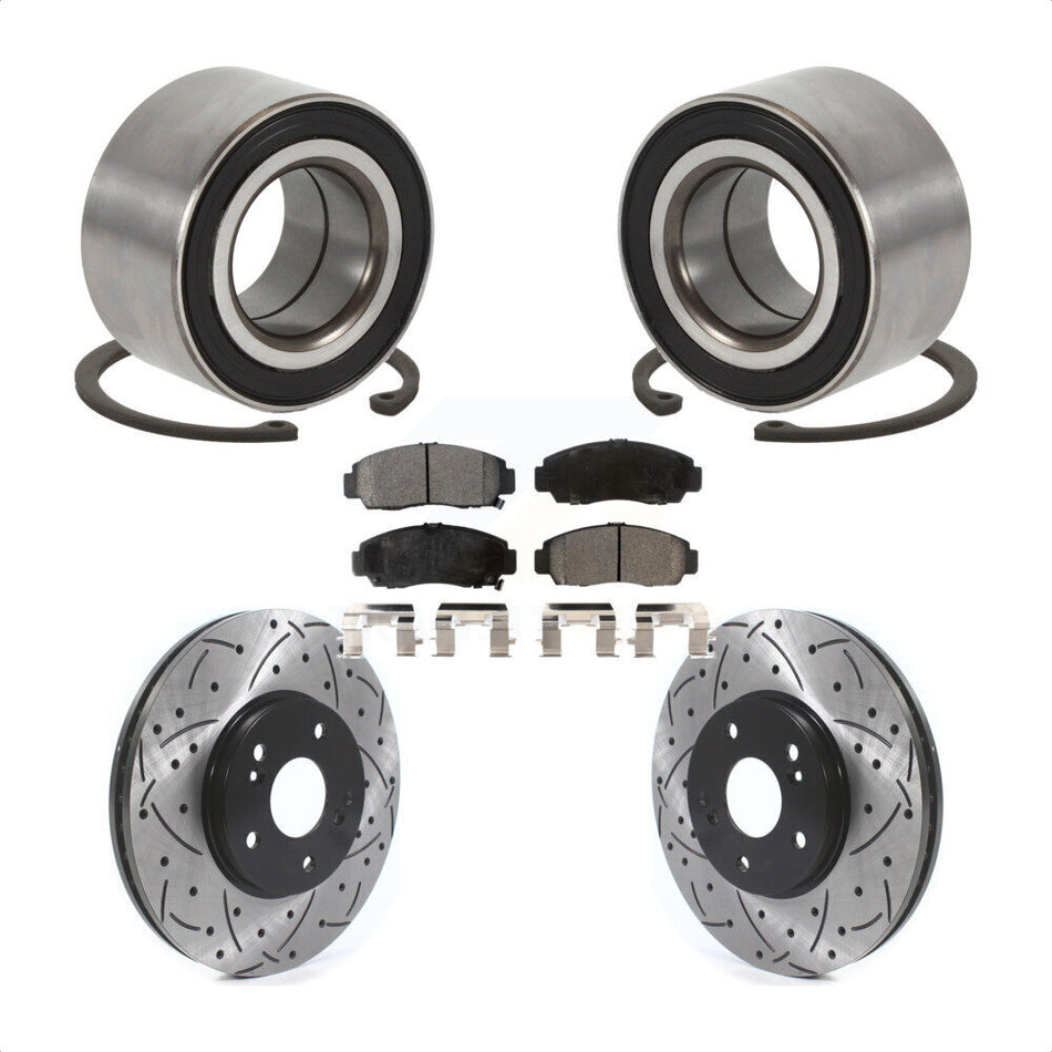 Front Wheel Bearing With Coated Drilled Slotted Disc Brake Rotors And Semi-Metallic Pads Kit For Honda Accord Acura TL TSX KBB-115493