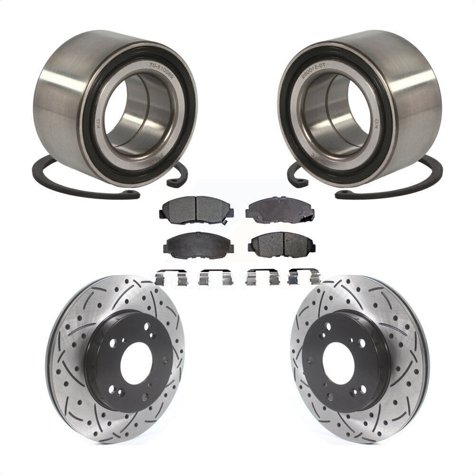 Front Wheel Bearing With Coated Drilled Slotted Disc Brake Rotors And Semi-Metallic Pads Kit For Honda Civic KBB-115499