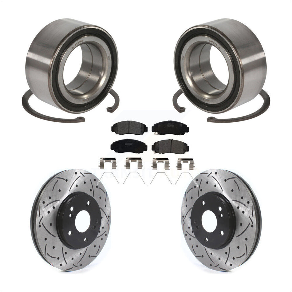 Front Wheel Bearing With Coated Drilled Slotted Disc Brake Rotors And Semi-Metallic Pads Kit For Honda Accord Acura TSX KBB-115502