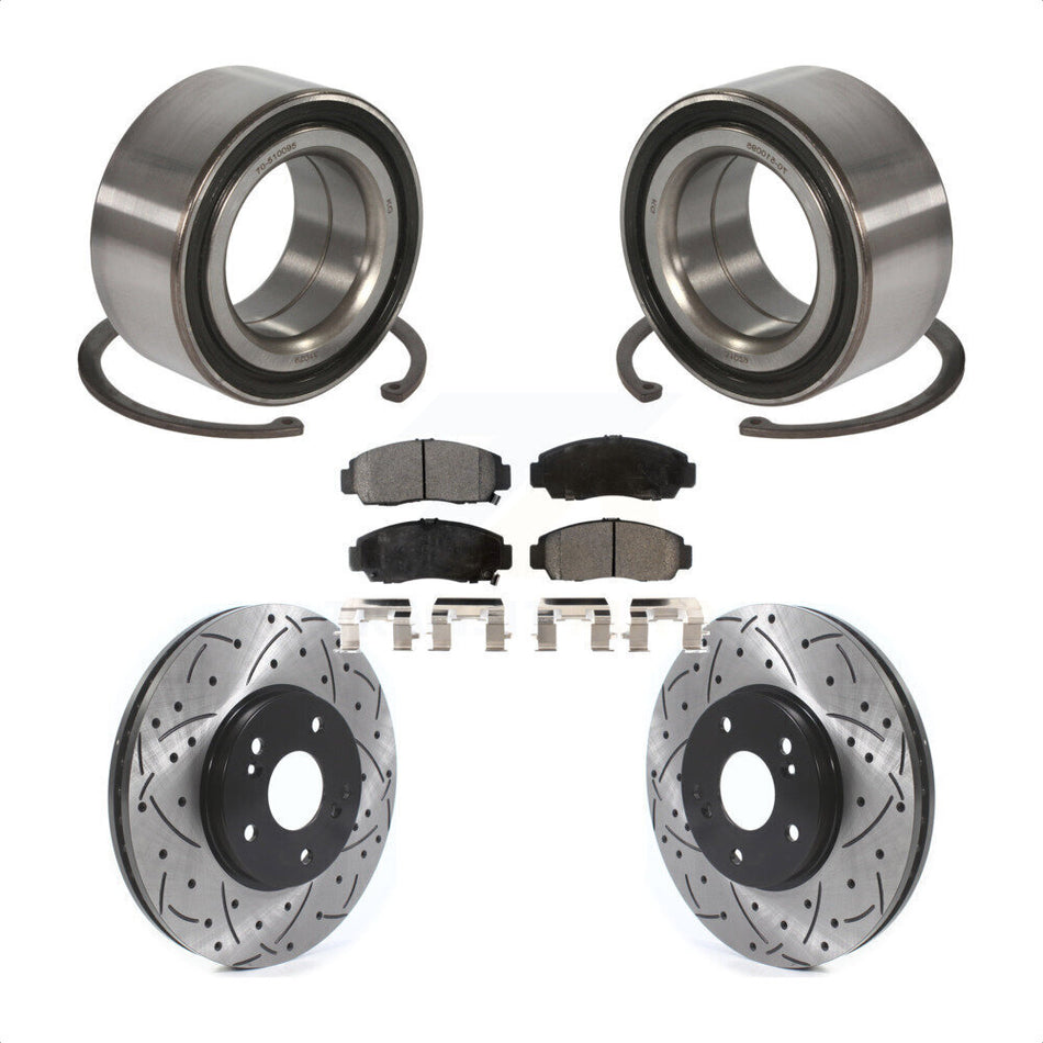 Front Wheel Bearing With Coated Drilled Slotted Disc Brake Rotors And Semi-Metallic Pads Kit For Honda Accord Acura TSX KBB-115503