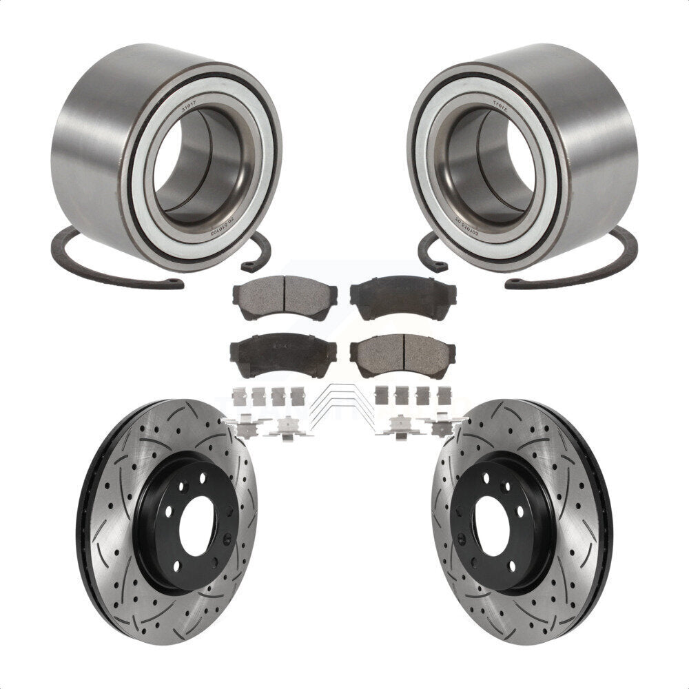 Front Wheel Bearing Coated Drilled Slotted Brake Rotor Pad Kit For 2009-2013 Mazda 6 3.7L KBB-115505