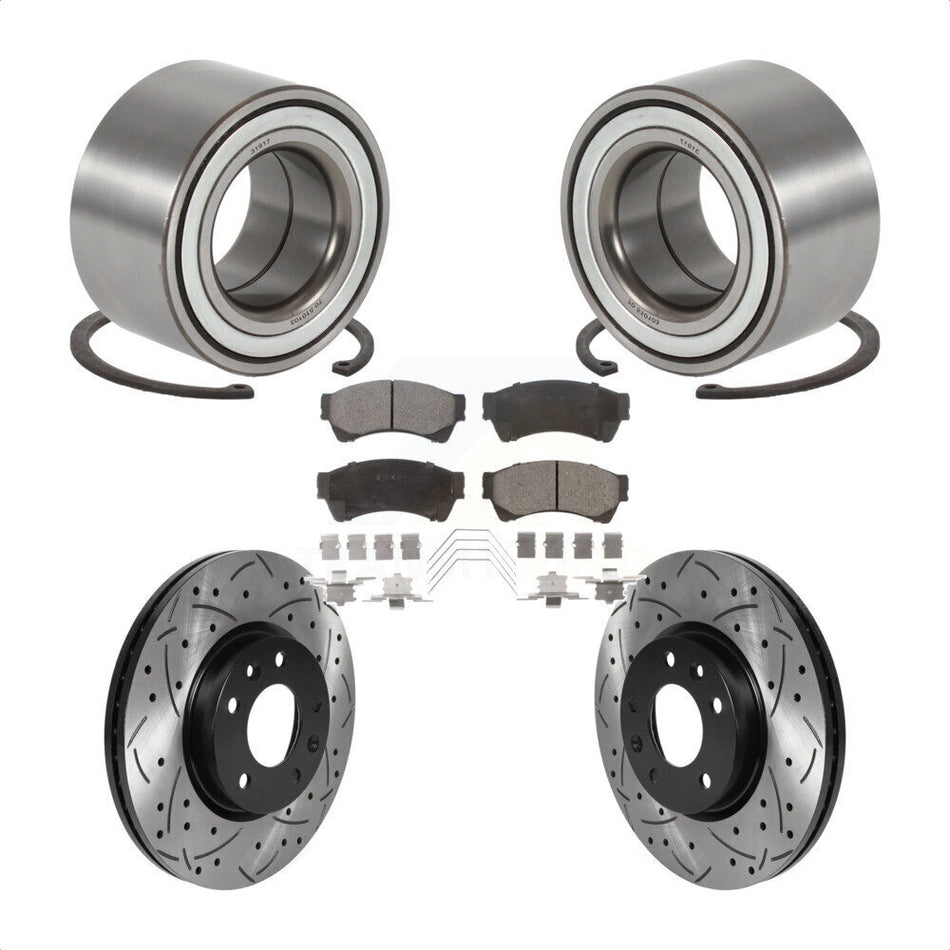 Front Wheel Bearing Coated Drilled Slotted Brake Rotor Pad Kit For 2009-2013 Mazda 6 3.7L KBB-115505