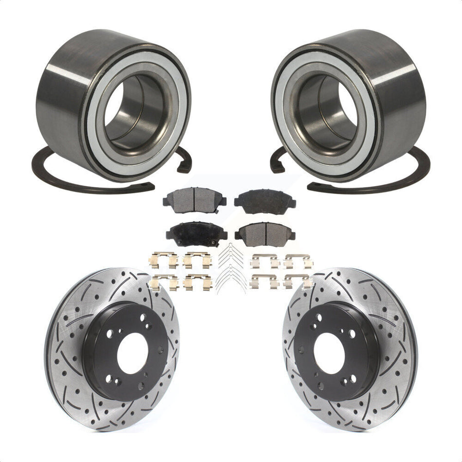 Front Wheel Bearing With Coated Drilled Slotted Disc Brake Rotors And Semi-Metallic Pads Kit For 2011-2015 Honda CR-Z KBB-115506