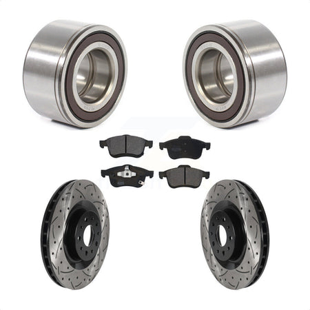 Front Wheel Bearing Coated Drilled Slotted Brake Rotor & Pads Kit For 2014-2018 Fiat 500L KBB-115511