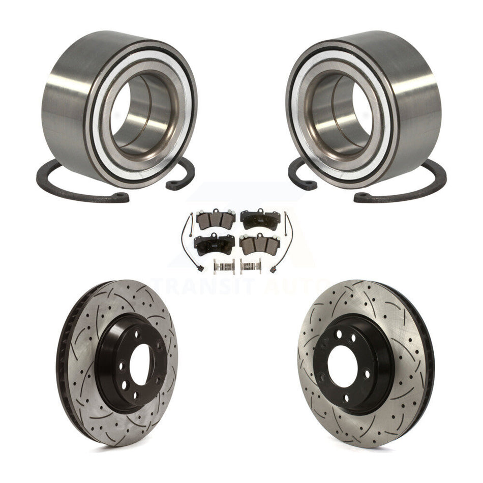 Front Wheel Bearing With Coated Drilled Slotted Disc Brake Rotors And Semi-Metallic Pads Kit For Audi Q7 Porsche Cayenne Volkswagen Touareg KBB-115516